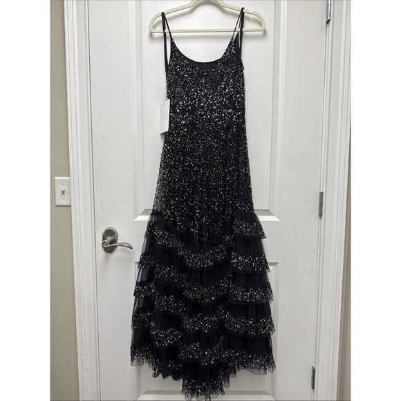 MAC DUGGAL Size 4 Black 10883 Embellished Scoop Neck Tiered Formal Gown Dress - Picture 7 of 11